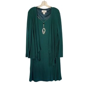 J Howard Emerald Green Ribbed Knit Dress & Cardigan Set - Size 22W